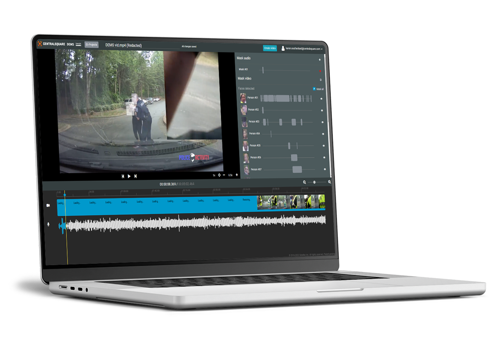 A laptop is running the video feature in CentralSquare's RMS solution.