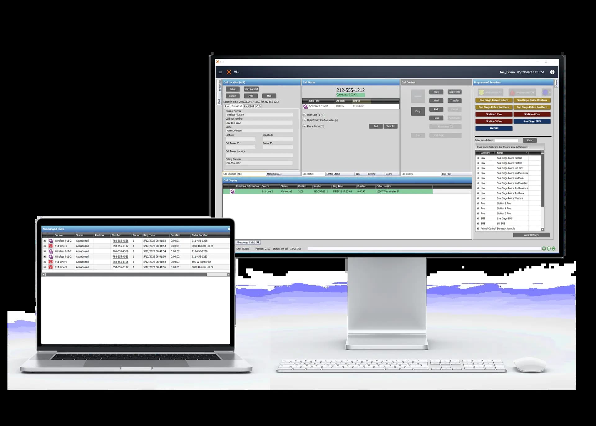 Computer mockup of a 911 system.